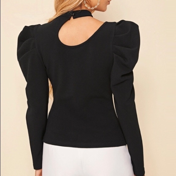 Black Cut Out Top w/Gigot Shoulders - Picture 3 of 5